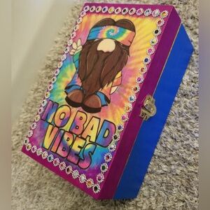 No Bad Vibes painted wooden Keepsake Stash Trinket box